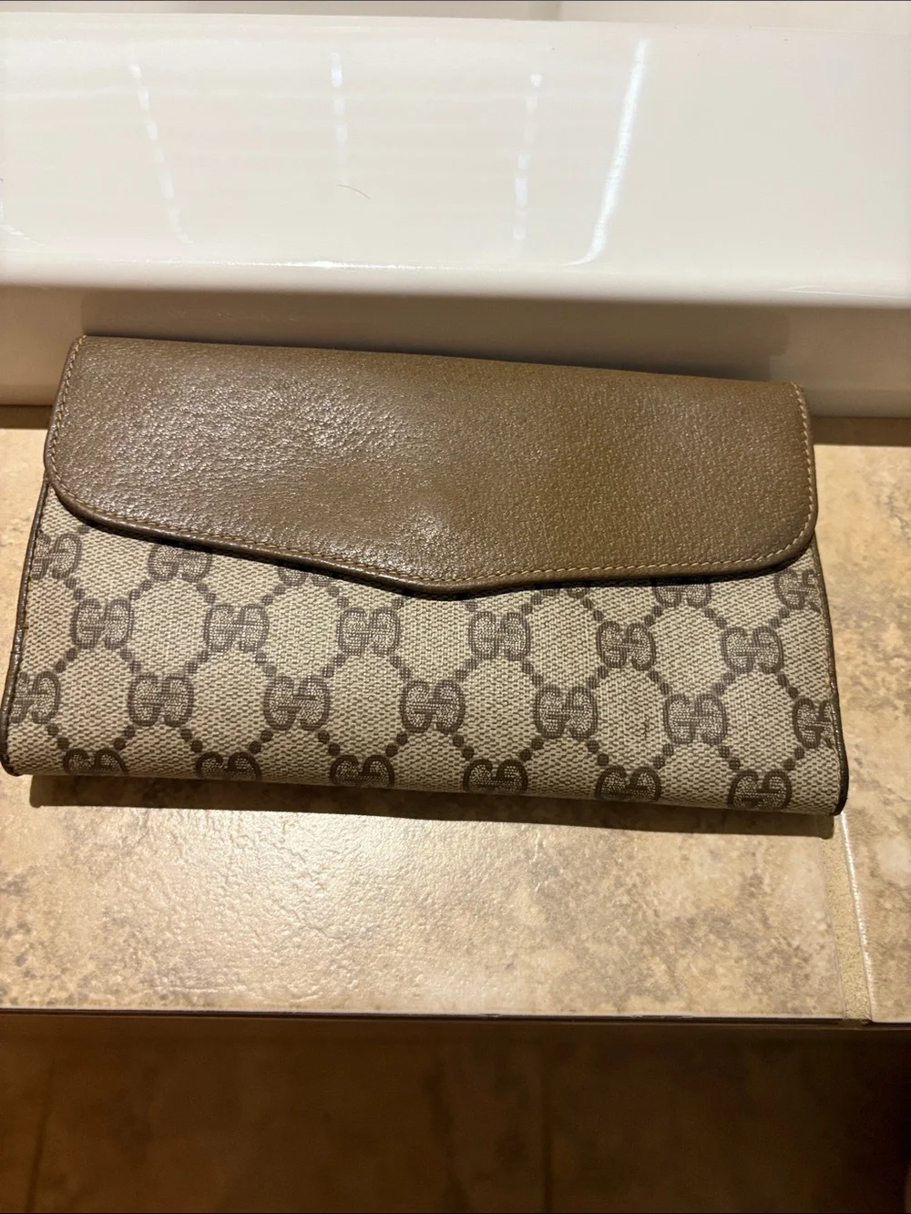 Gucci Brown GG Monogram Continental Wallet with Red-Green Web